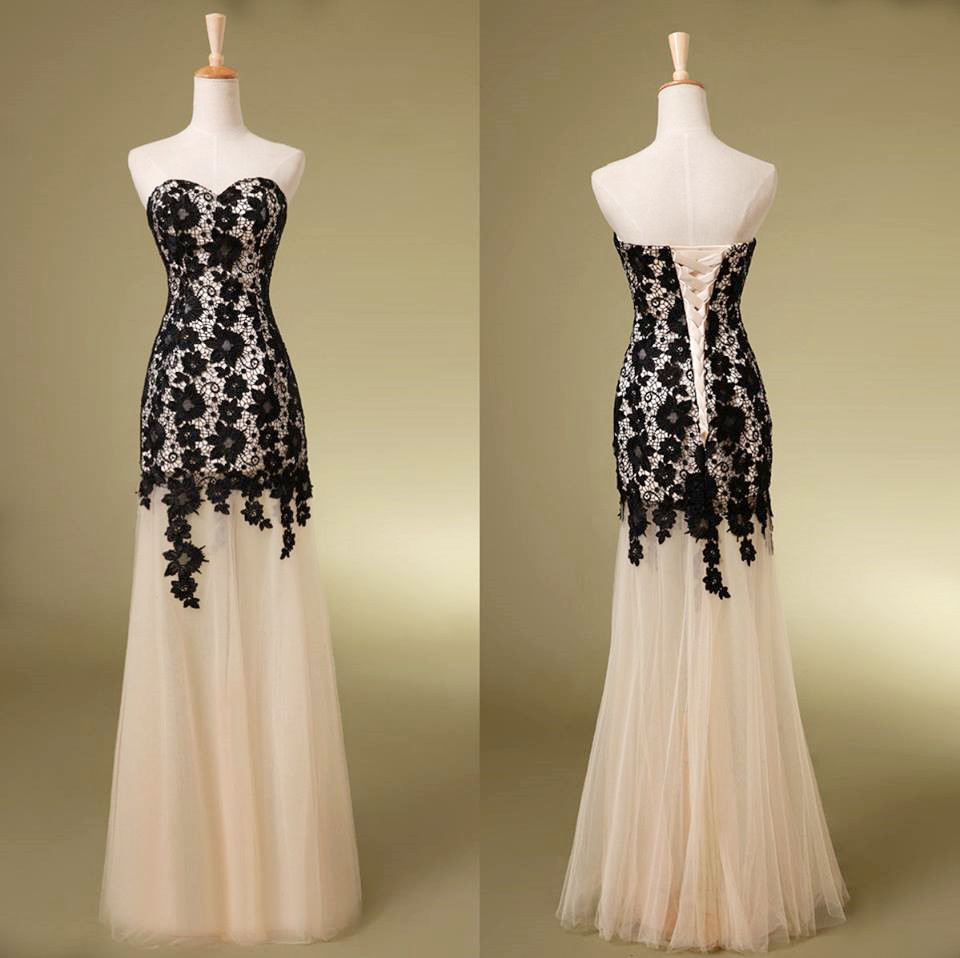 Column Sweetheart Neck Sleeveless Floor-length Tulle Evening Dress With Lace 2