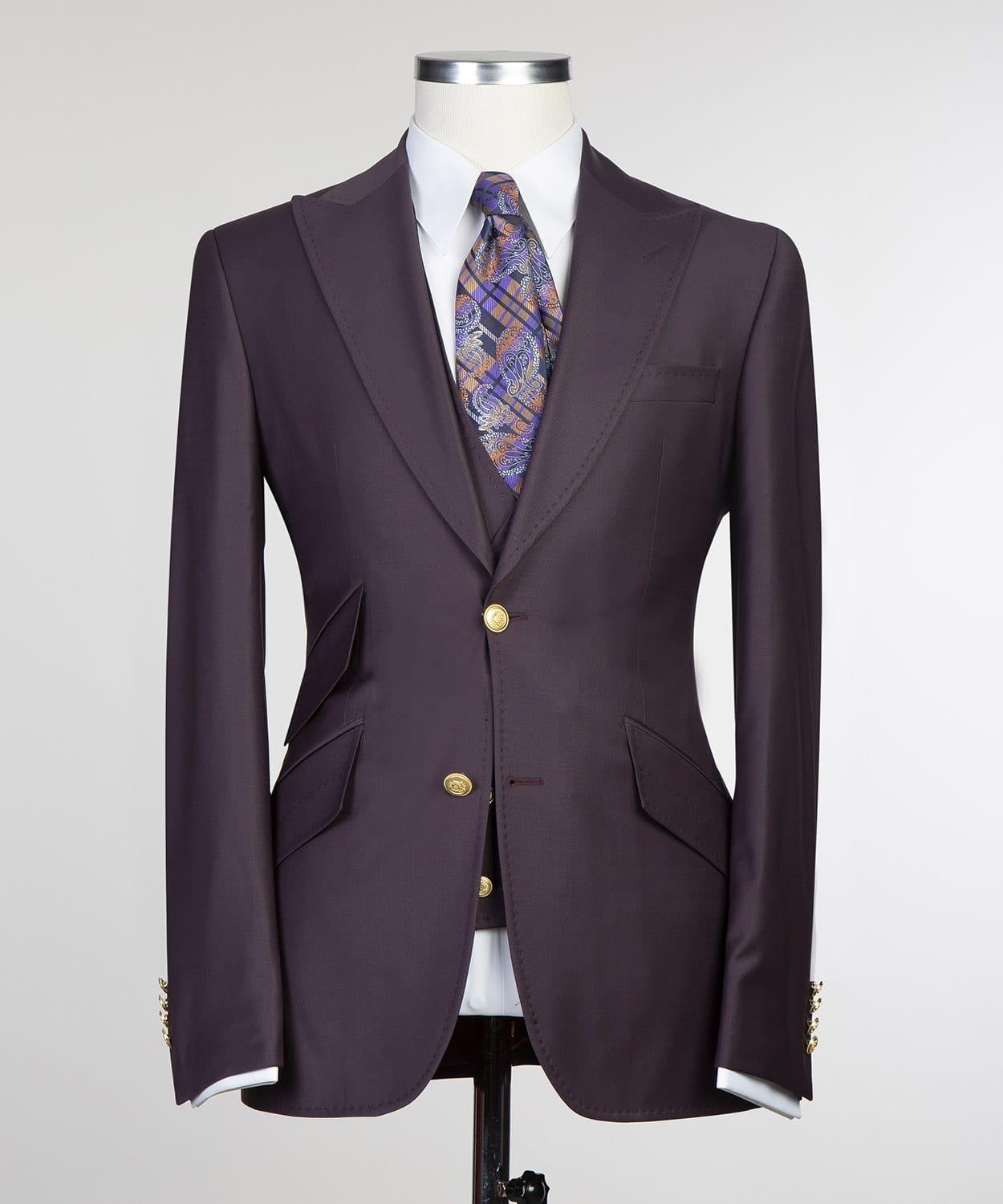 Dark Purple Three Pieces Prom Men Suit with Peaked Lapel 4