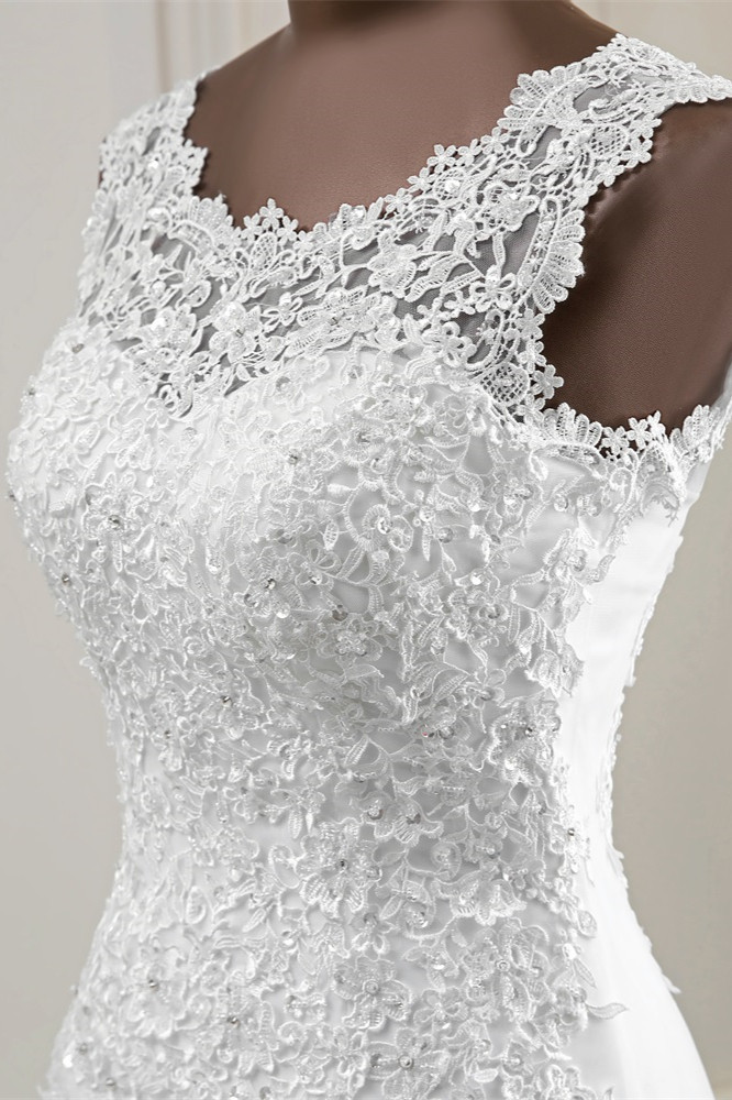 Mermaid Jewel Neck Sleeveless Floor-length Tulle Bridal Gown With Beading 6