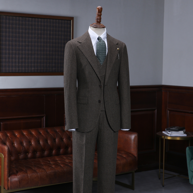 Coffee Small Plaid Business Suit For Men 2