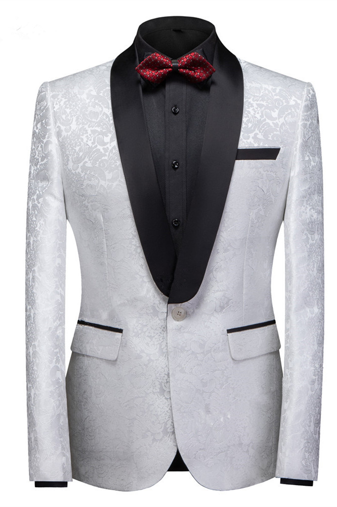 White Jacquard One Button Wedding Suit 1