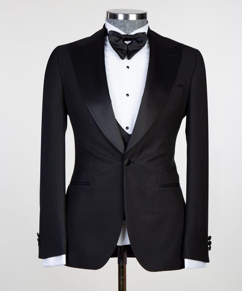 Black Satin Peaked Lapel Wedding Men Suit 5