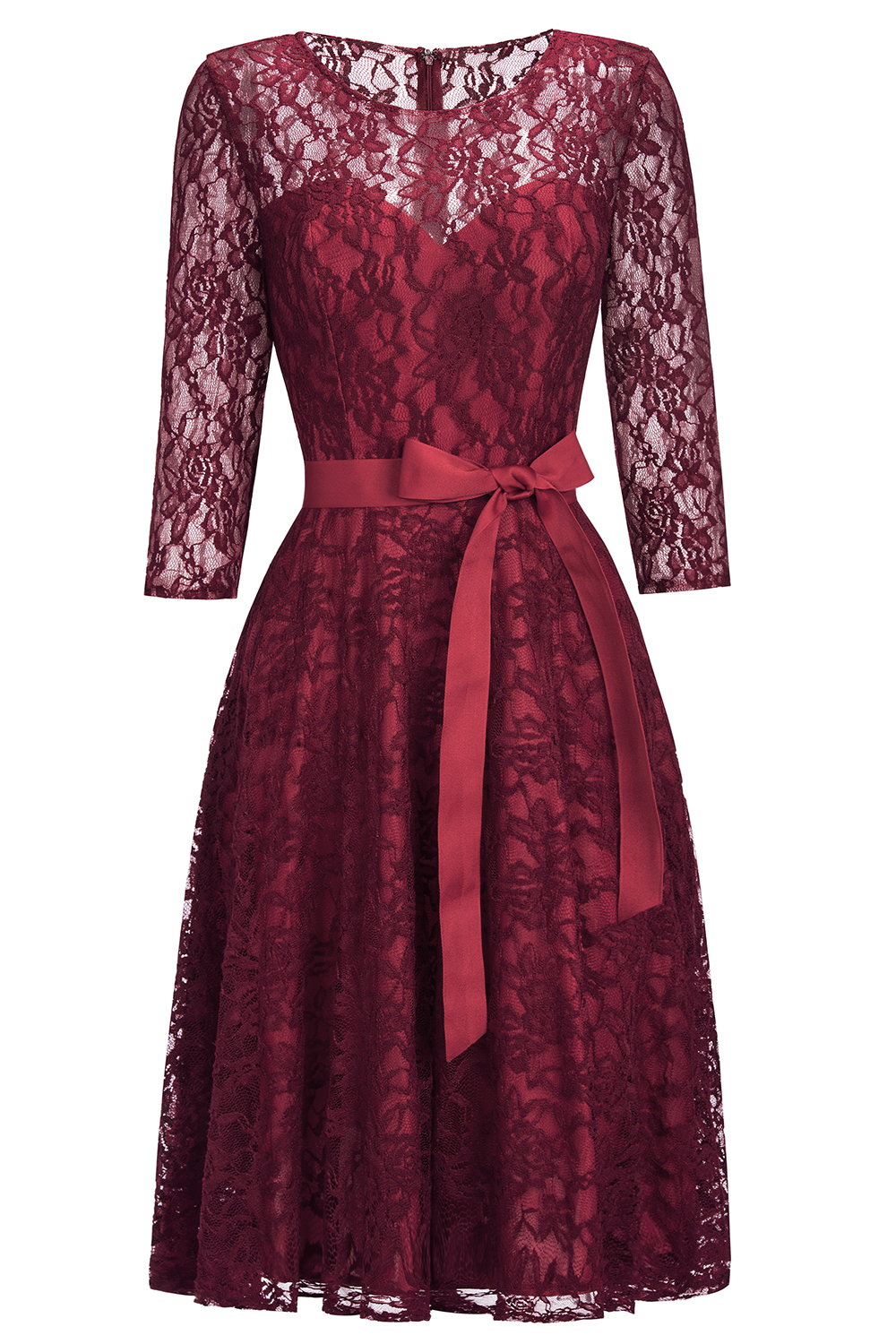 A-line Scoop Neck Half-Sleeves Mini Lace Bridesmaid Dress With Ribbons 4