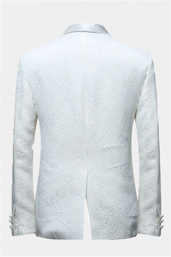 White Jacquard Wedding Suit with Shawl Lapel 2