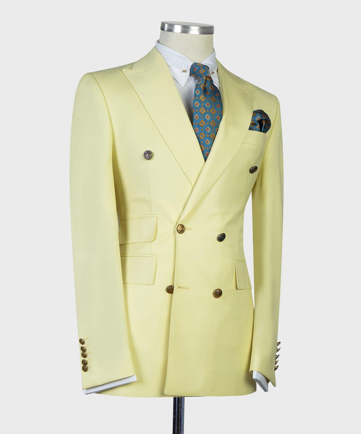 Light Yellow Double Breasted Men Suit with Peaked Lapel 2
