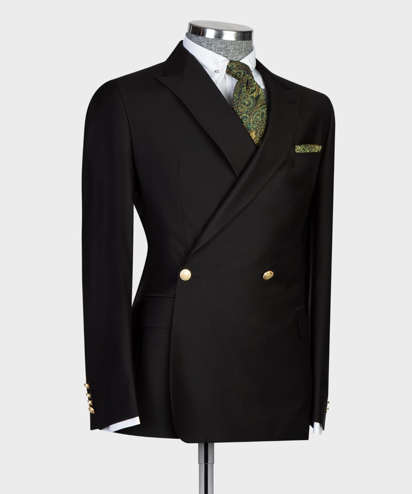 Black Double Breasted Bespoke Men Suit with Peaked Lapel 3