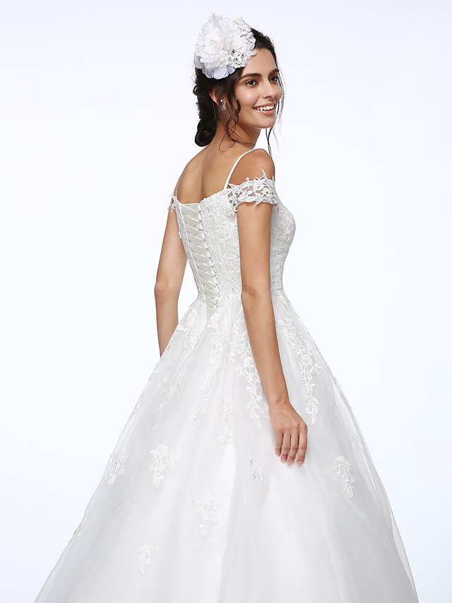 Ball Gown Short Sleeves Court Train Organza Wedding Gown With Lace 8