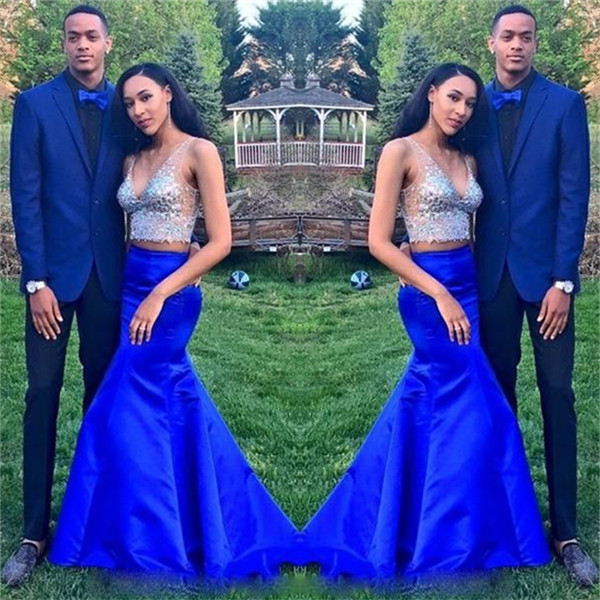 Mermaid V-neck Sleeveless Sweep / Brush Train Evening Dress With Crystal 2