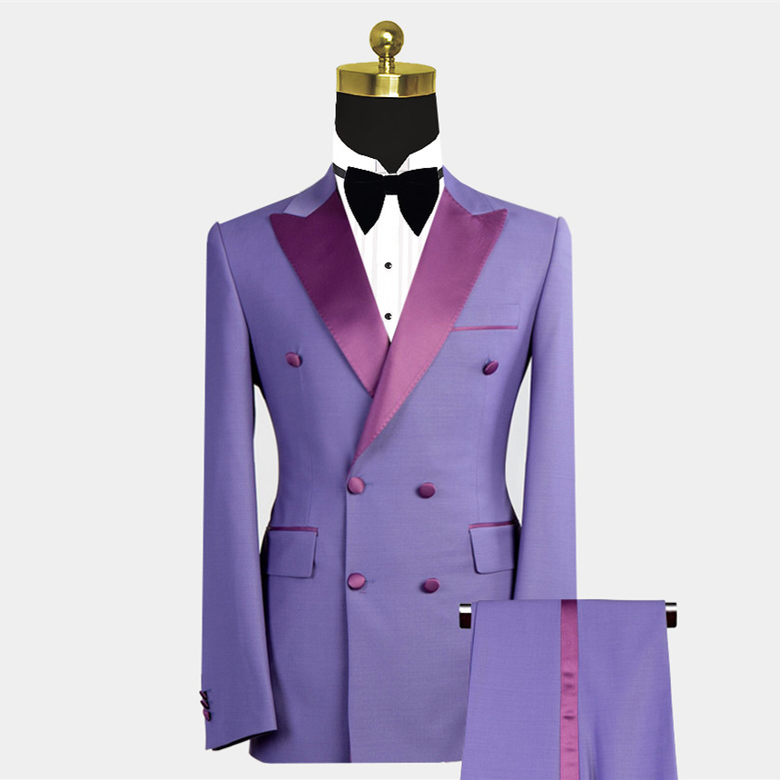 Purple Double Breasted Bespoke Men Suit with Peaked Lapel 2
