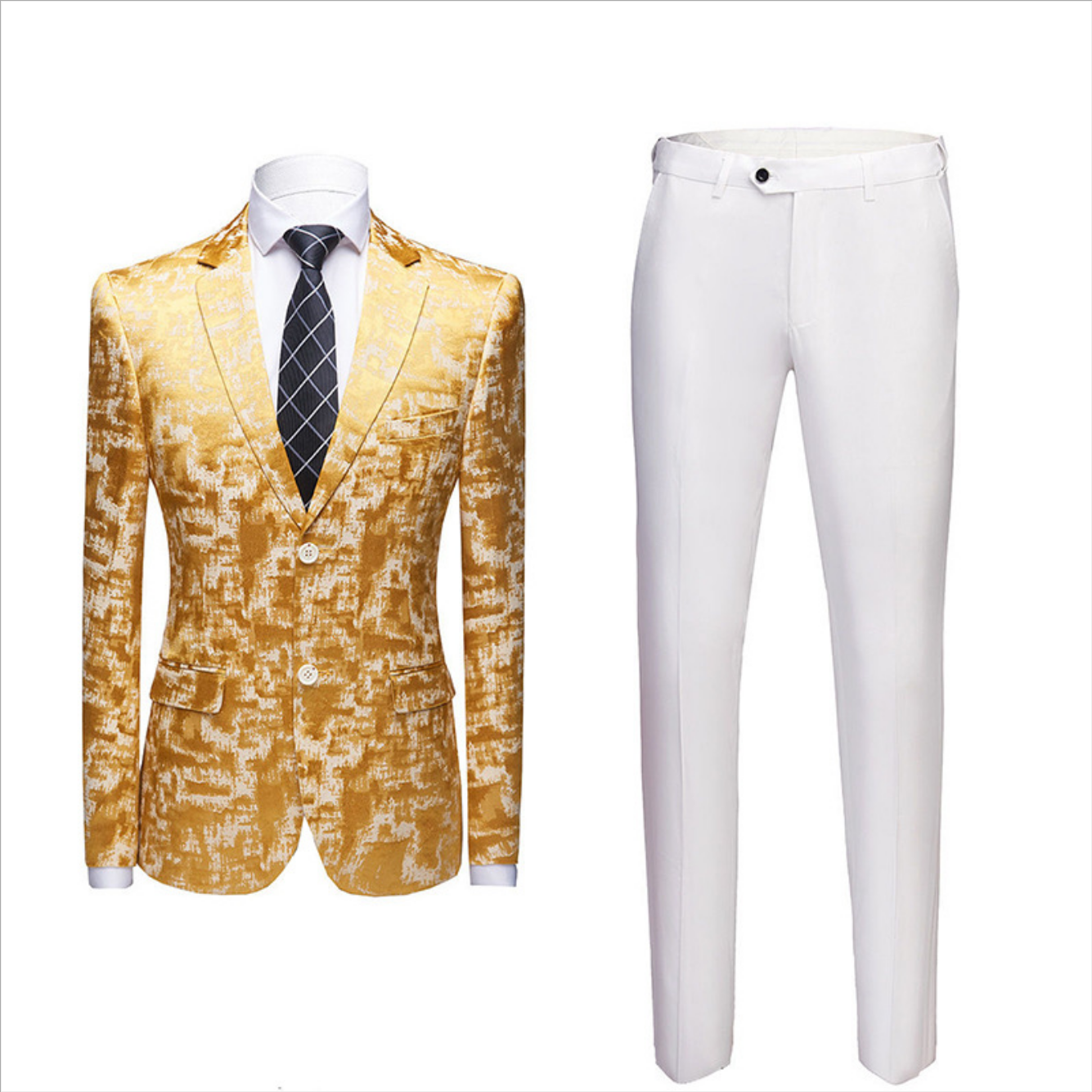 Bright Gold Printed Prom Suit 2