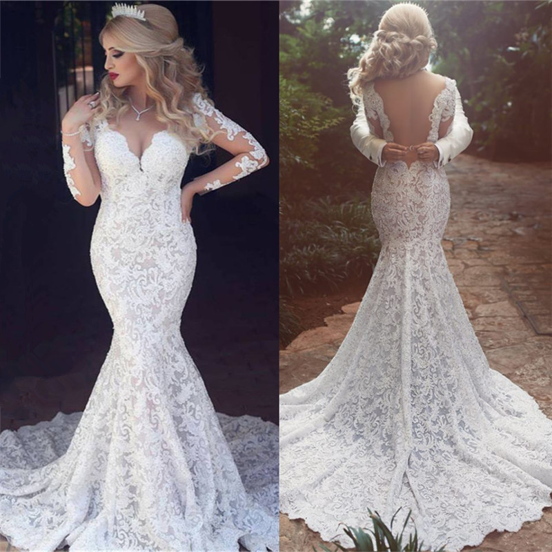 Mermaid V-neck Court Train Wedding Gown With Lace 3