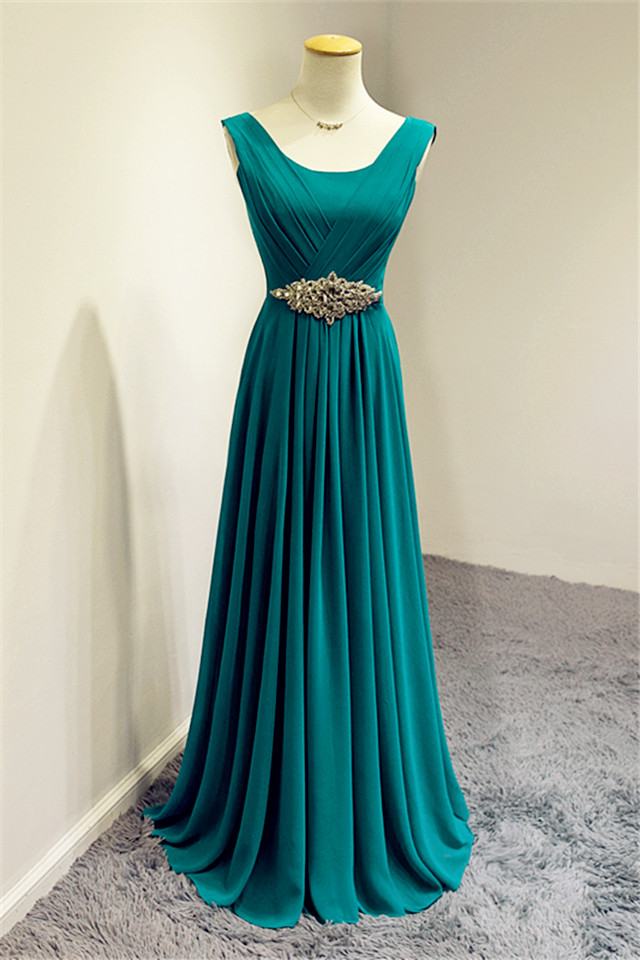 A-line Sleeveless Sweep / Brush Train 100D Chiffon Evening Dress With Crystal 2