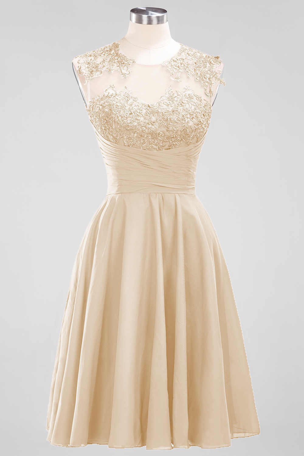 A-line Jewel Neck Sleeveless Knee-length 100D Chiffon Bridesmaid Dress With Appliques 16