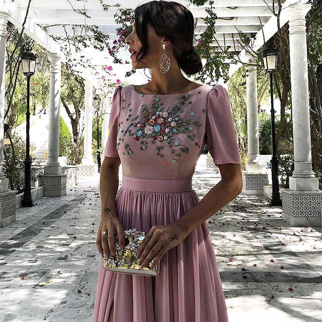 A-line Bateau Neck Floor-length 100D Chiffon Evening Dress With Appliques 2