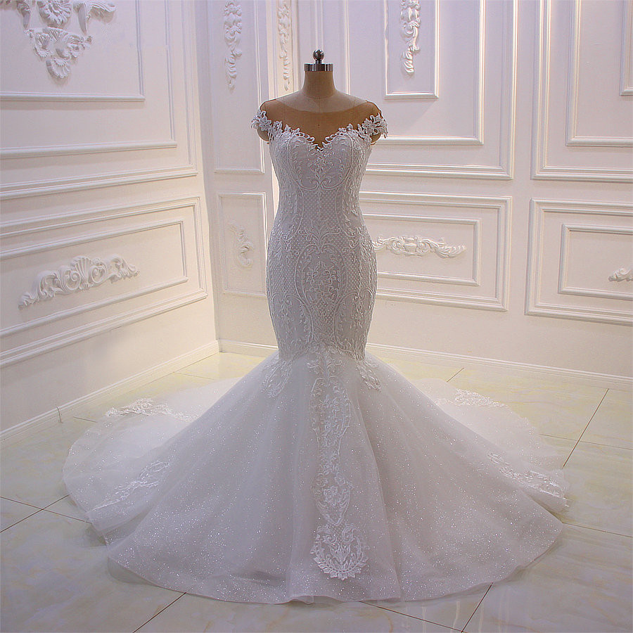 Mermaid Jewel Neck Sleeveless Floor-length Tulle Bridal Attire With Appliques 5