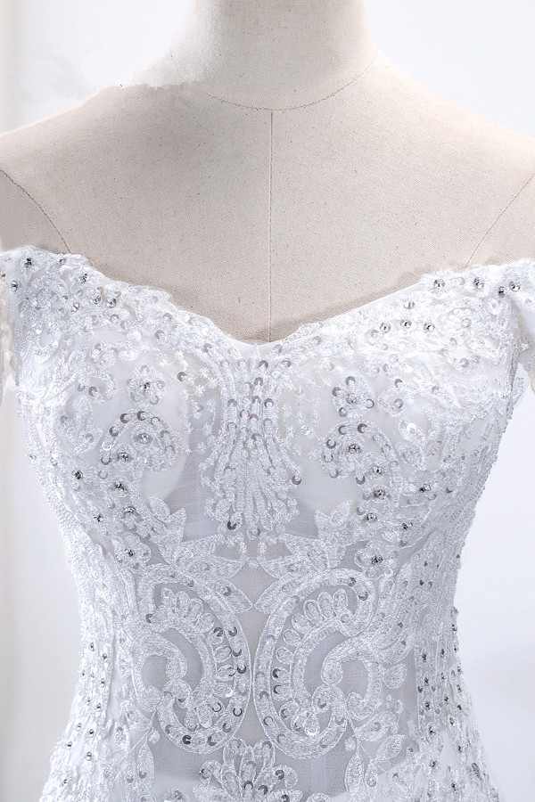 Mermaid Off-the-shoulder Sweetheart Neck Sleeveless Floor-length Tulle Wedding Dress With Beading 3