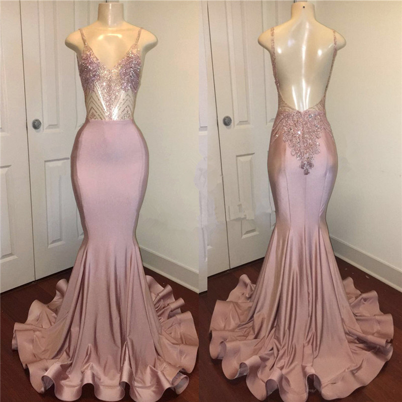 Mermaid Spaghetti Straps Sleeveless Court Train Evening Dress With Beading 2