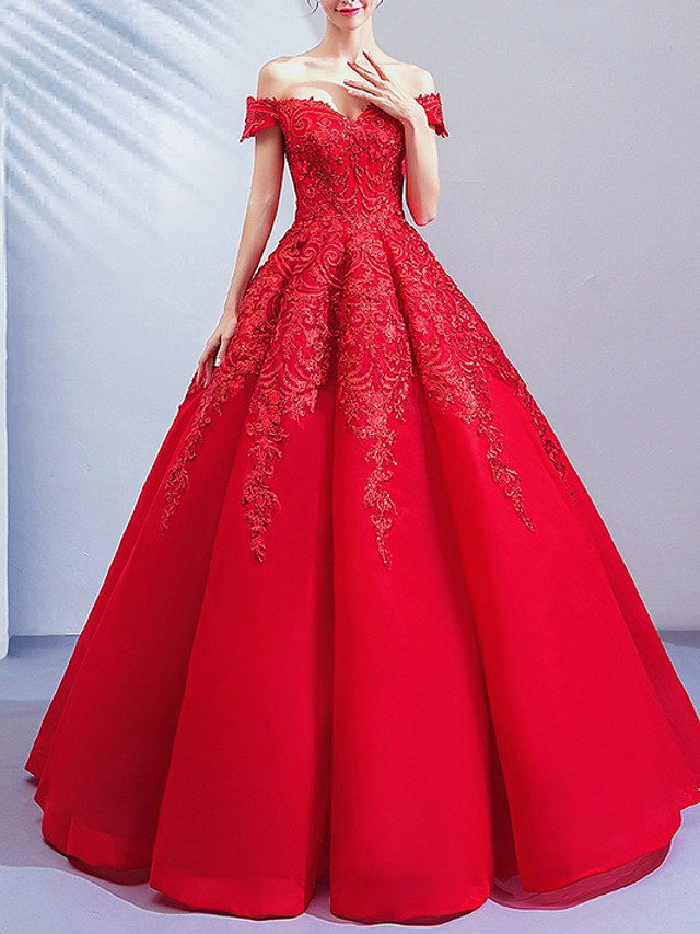 Ball Gown Cap Sleeves Floor-length Tulle Wedding Dress With Lace 3