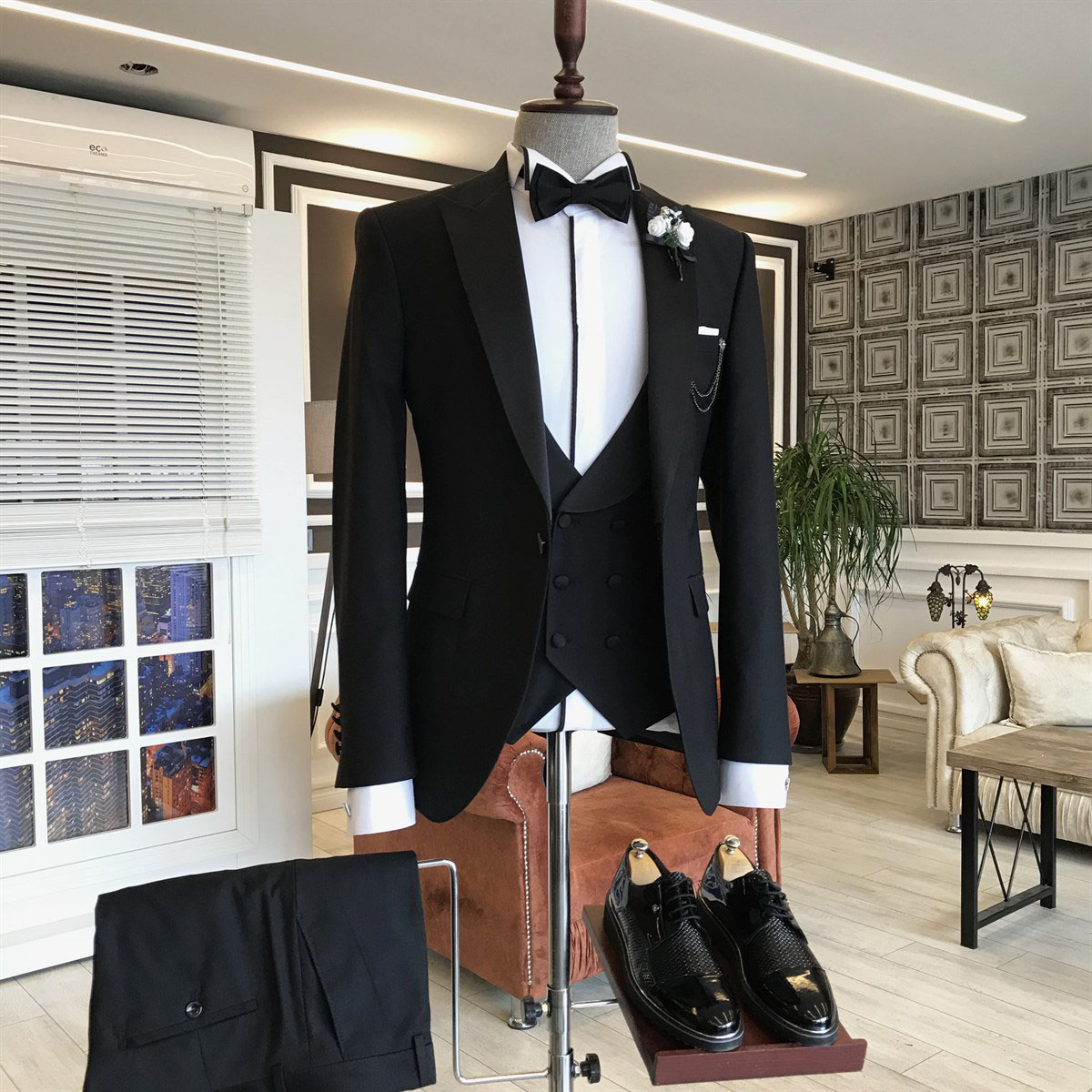 All Black Slim Fit Formal Business Suit 2