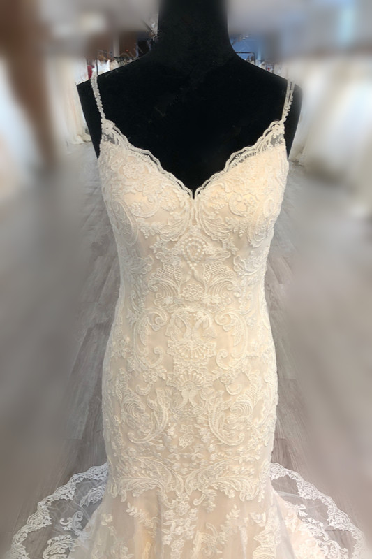 Mermaid Spaghetti Straps V-neck Sleeveless Floor-length Tulle Wedding Gown With Lace 3