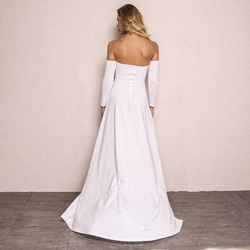 Column Sweetheart Neck Long Sleeves Sweep / Brush Train Evening Dress With Split Front 4