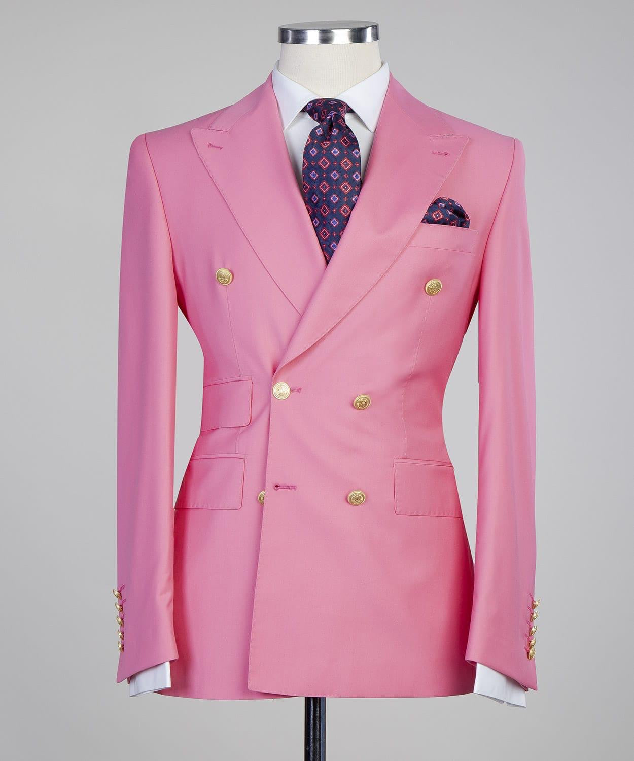 Pink Double Breasted Men Suit with Peaked Lapel 4