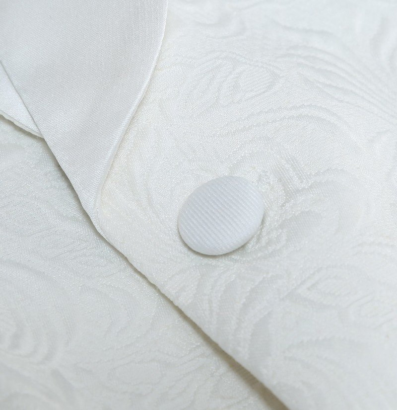 White Jacquard Wedding Suit with Shawl Lapel 3