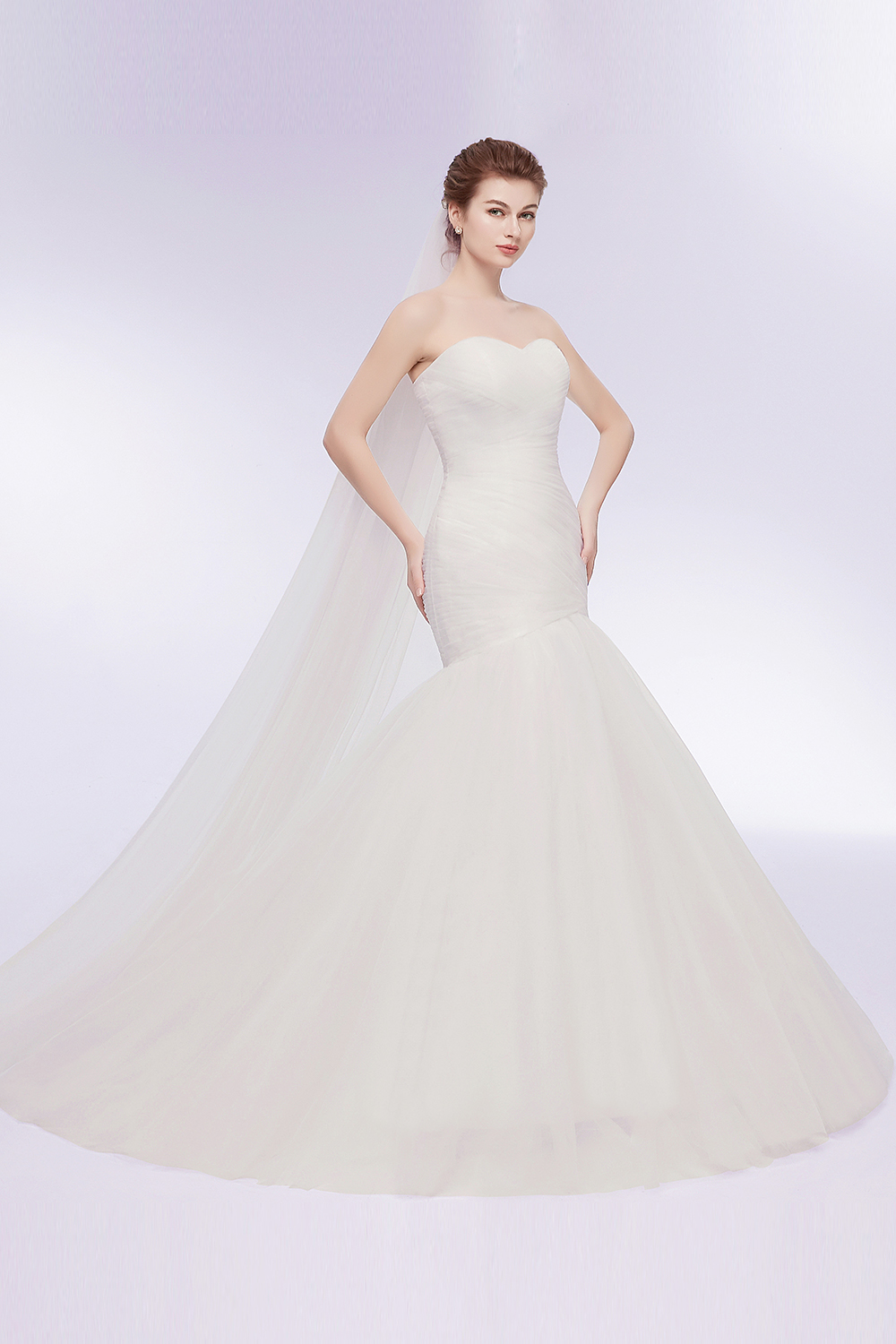 Mermaid Strapless Sweetheart Neck Sleeveless Court Train 100D Chiffon Bridal Gown With Ruffles 9