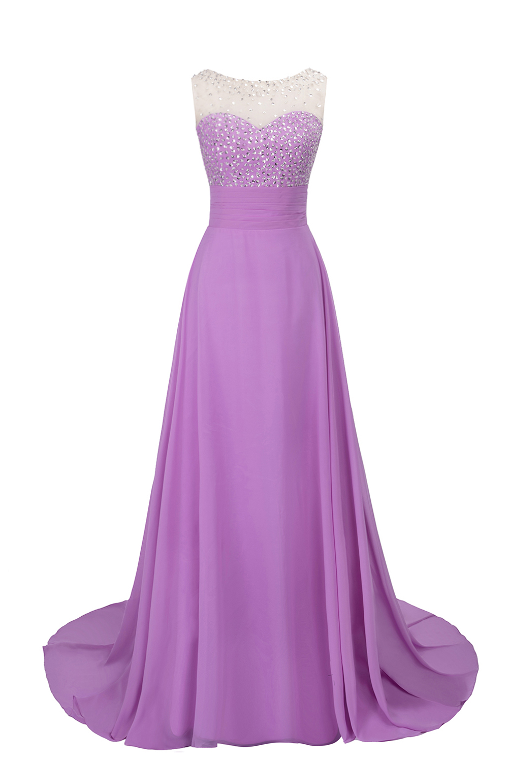 A-line Jewel Neck Sleeveless Court Train 100D Chiffon Evening Dress With Beading 12