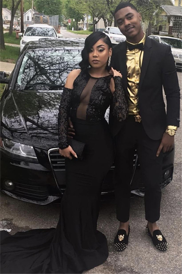 Mermaid Jewel Neck Sweep / Brush Train Evening Gown With Appliques 2