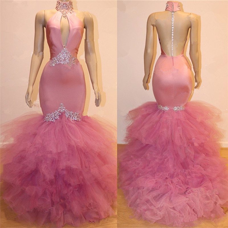 Mermaid V-neck Sleeveless Sweep / Brush Train Tulle Evening Gown With Beading 2
