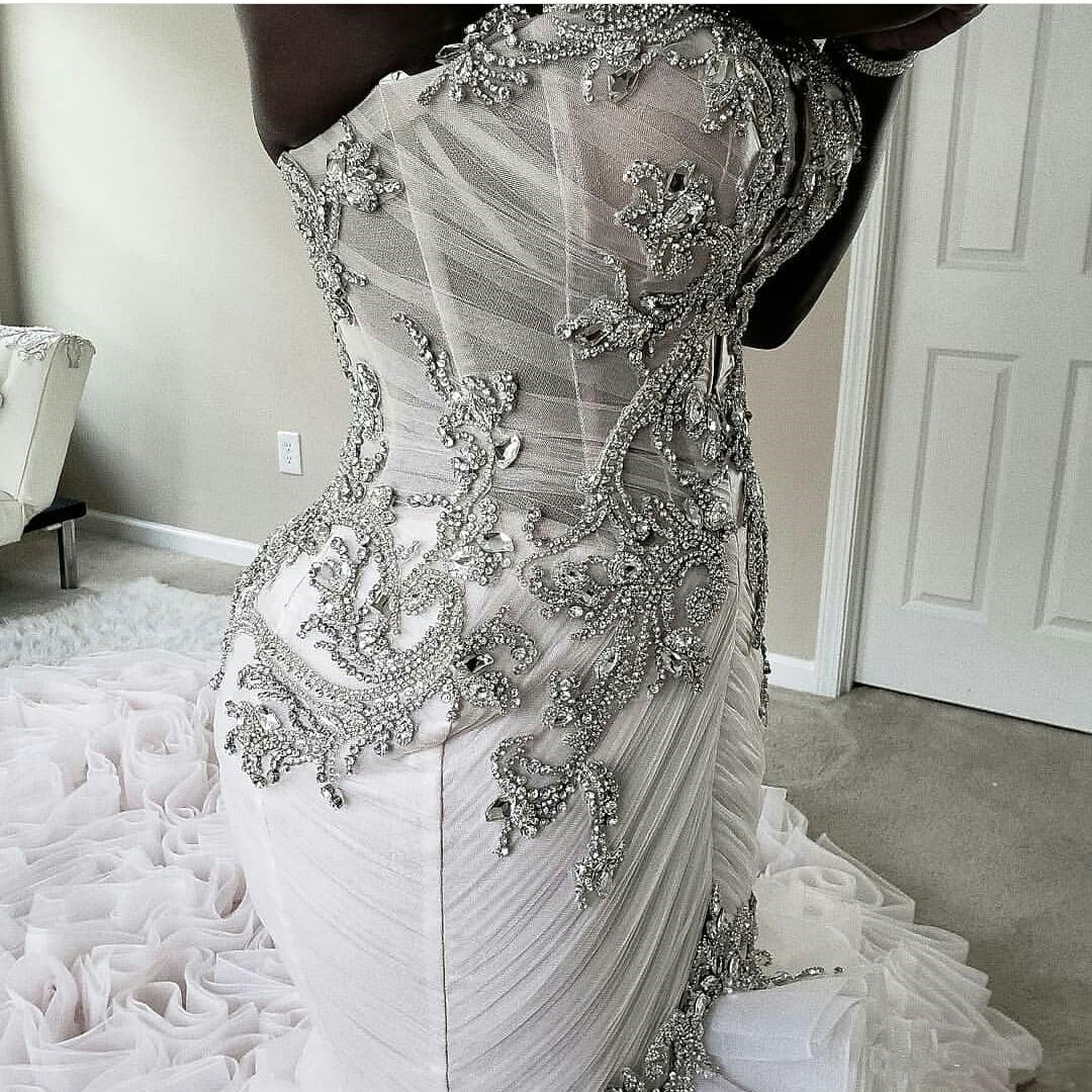 Ball Gown Sweetheart Neck Sleeveless Cathedral Train Taffeta Wedding Gown With Beading 8