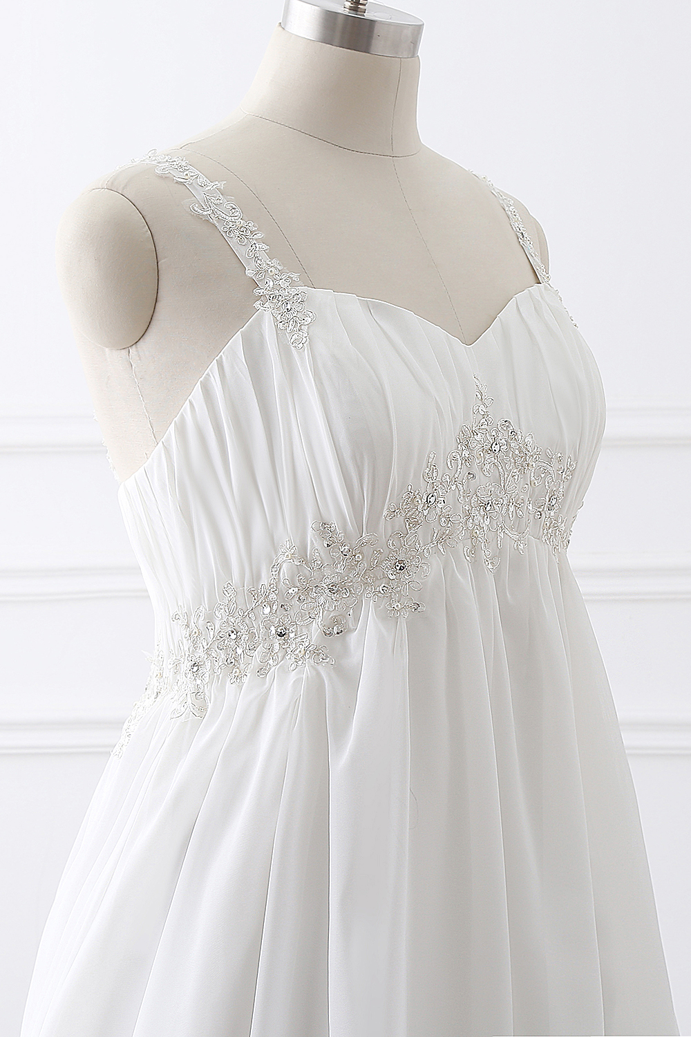 A-line Straps Sleeveless Court Train 30D Chiffon Bridal Gown With Appliques 6