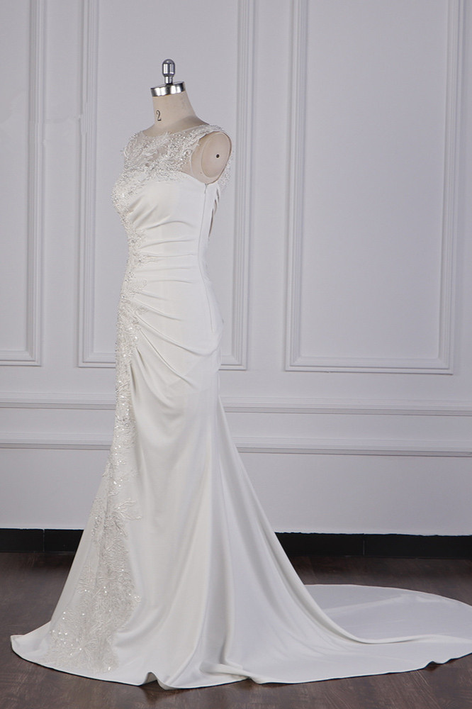 Mermaid Jewel Neck Sleeveless Floor-length 100D Chiffon Wedding Dress With Sequins 2