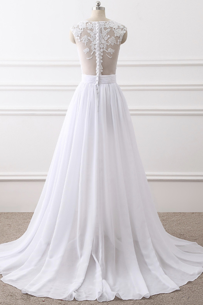 A-line Jewel Neck Sleeveless Floor-length Tulle Wedding Dress With Split Front 2