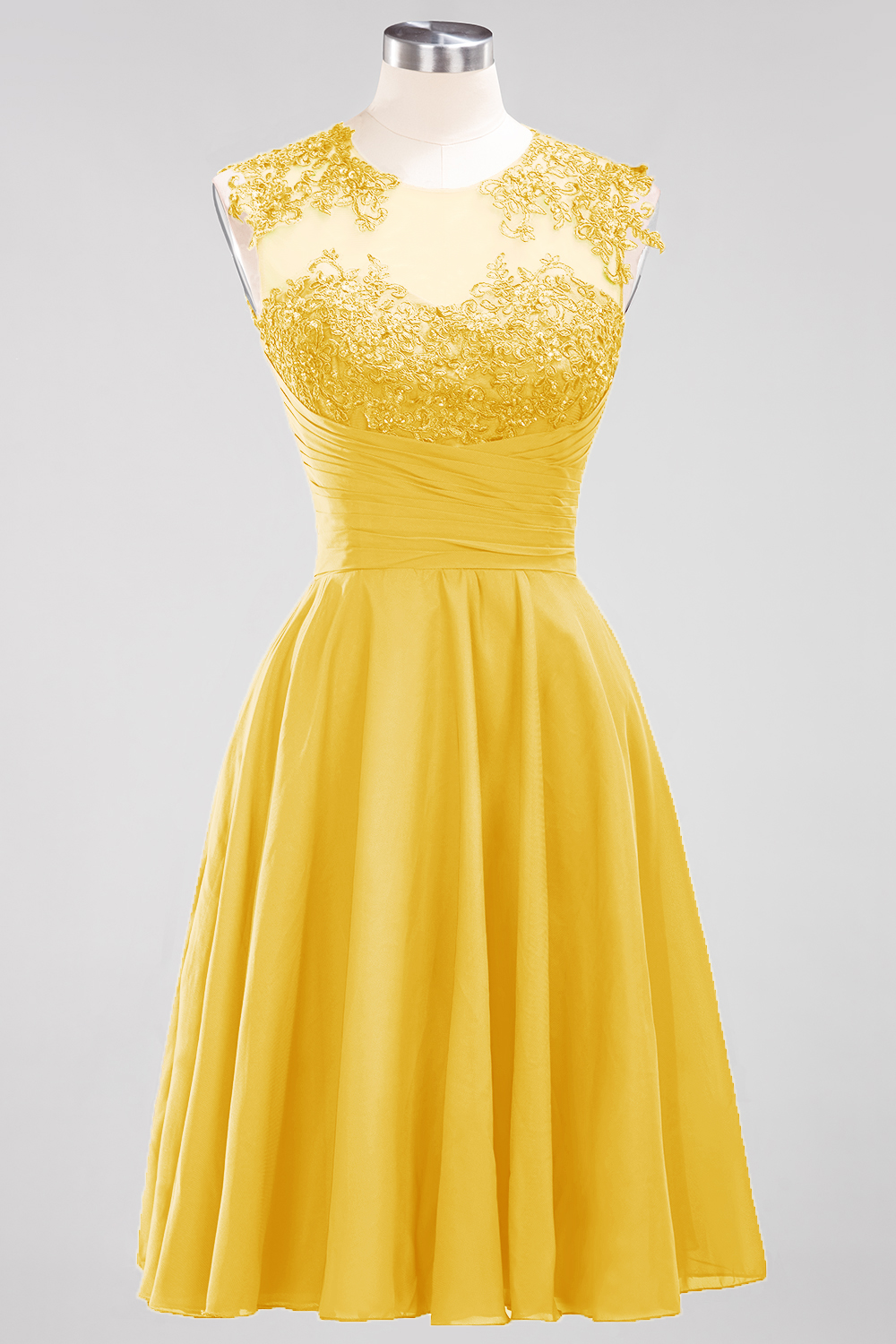 A-line Jewel Neck Sleeveless Knee-length 100D Chiffon Bridesmaid Dress With Appliques 18