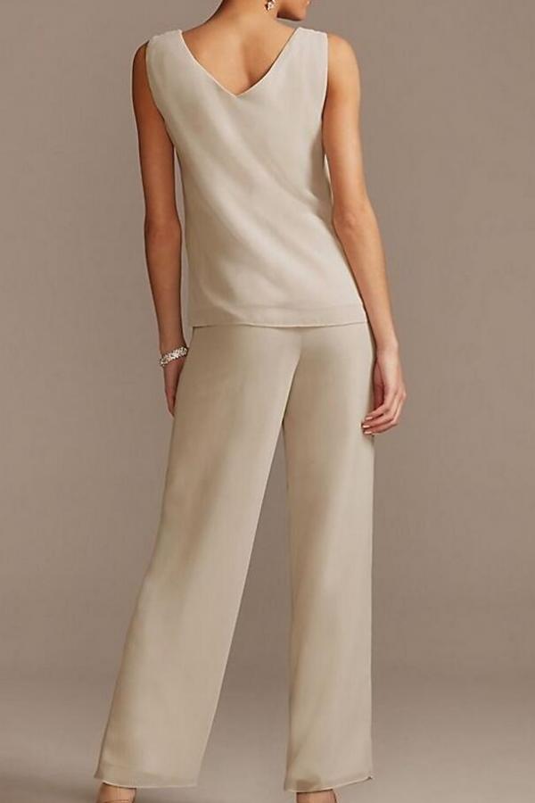 Floor Length Pantsuit Mother of the Bride Dress with Chiffon Lace and 3/4 Length Sleeve 4