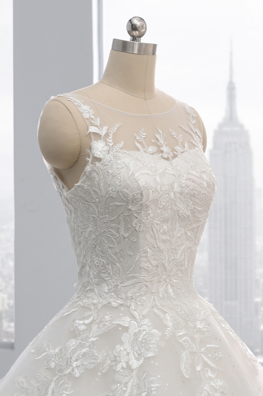 Ball Gown Jewel Neck Sleeveless Floor-length Tulle Bridal Dress With Sequins 6