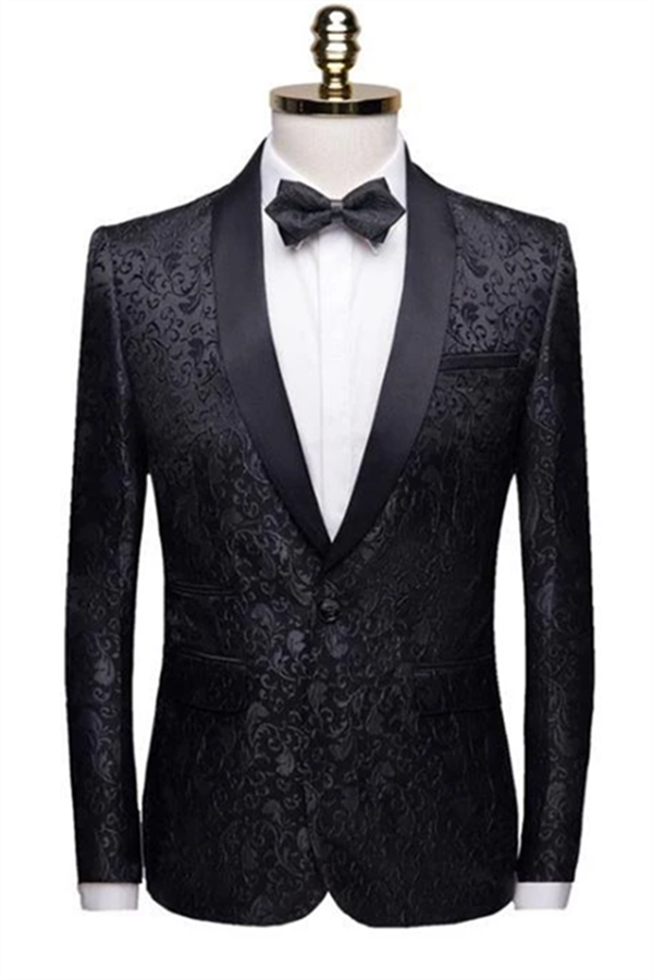 Black Jacquard Shawl Lapel Wedding Groom Tuxedo 1