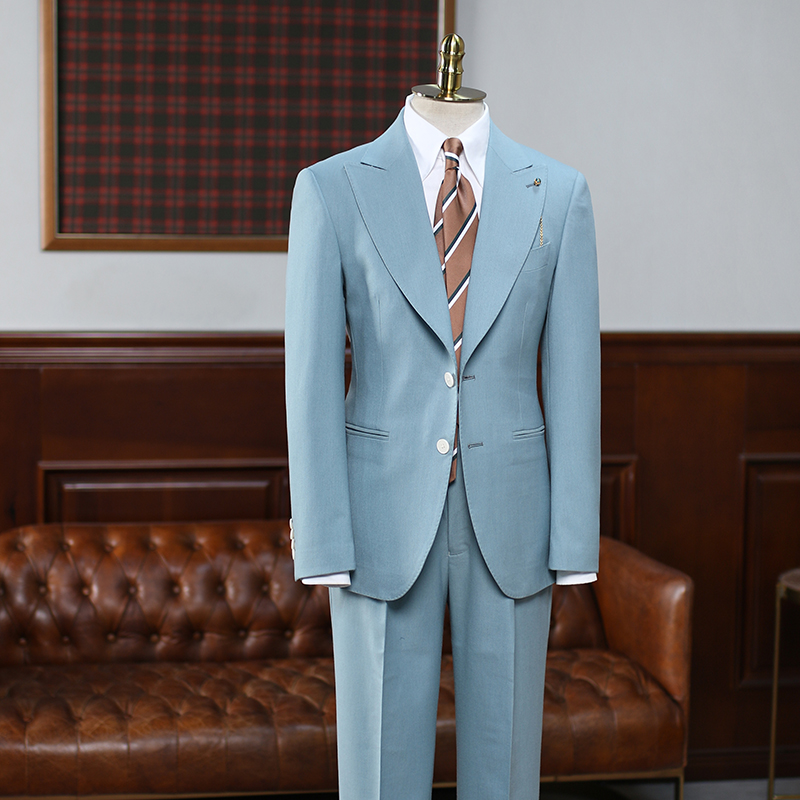 Blue Peaked Lapel Slim Fit Tailored Suit 2