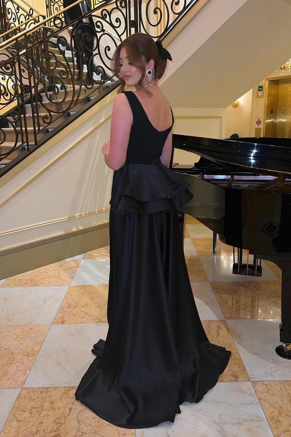 Mermaid Bateau Neck Sleeveless Floor-length Stretch Satin Evening Gown With Ruffles 2