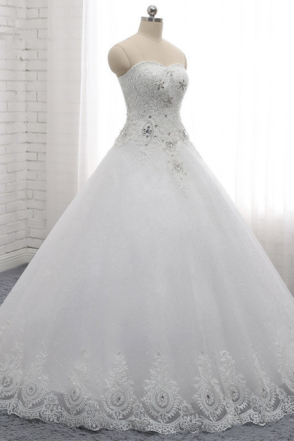 A-line Strapless Sweetheart Neck Sleeveless Floor-length Tulle Bridal Dress With Appliques 3
