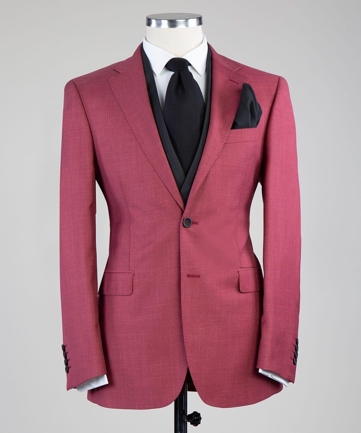 Rose Red Three Pieces Wedding Suit with Notched Lapel 3