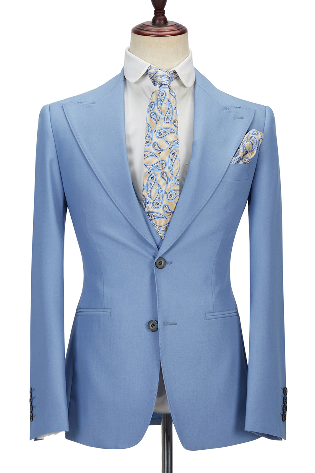 Blue 3 Piece Men's Formal Suit with Peak Lapel 4
