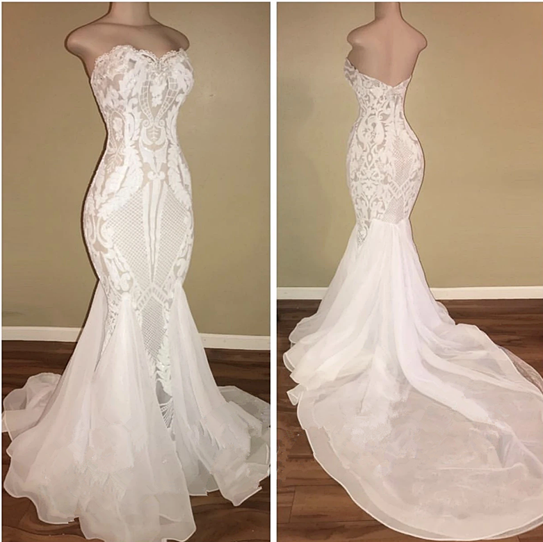 Mermaid Strapless Sleeveless Sweep / Brush Train Bridal Gown With Lace 3