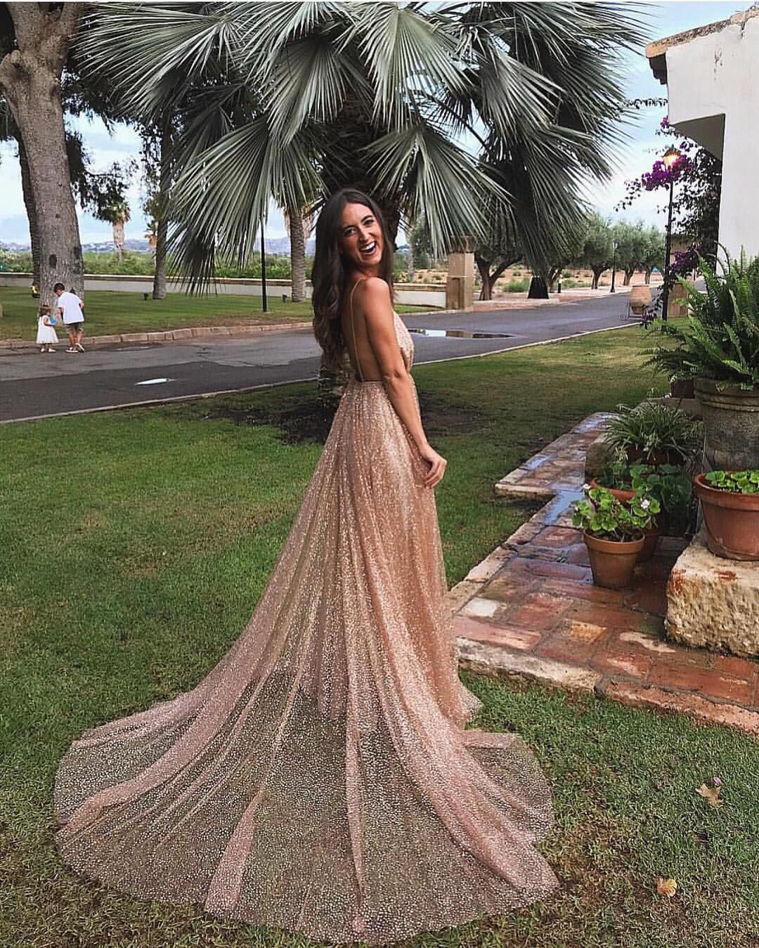 A-line Spaghetti Straps Sleeveless Sweep / Brush Train Formal Dress With Sequins 4
