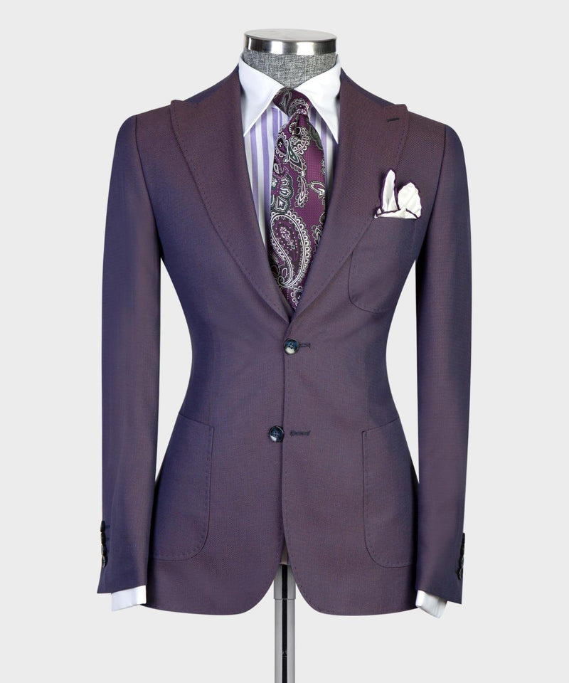 Dark Purple Peaked Lapel Business Men Suit 5