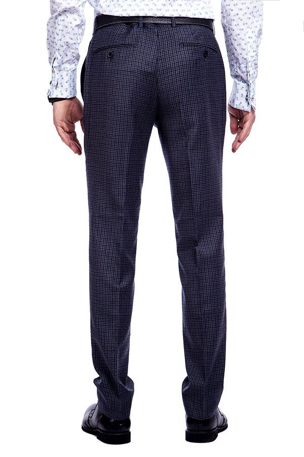 Dark Gray Small Checked Wool Blend Men's Suit with Peak Lapel 10