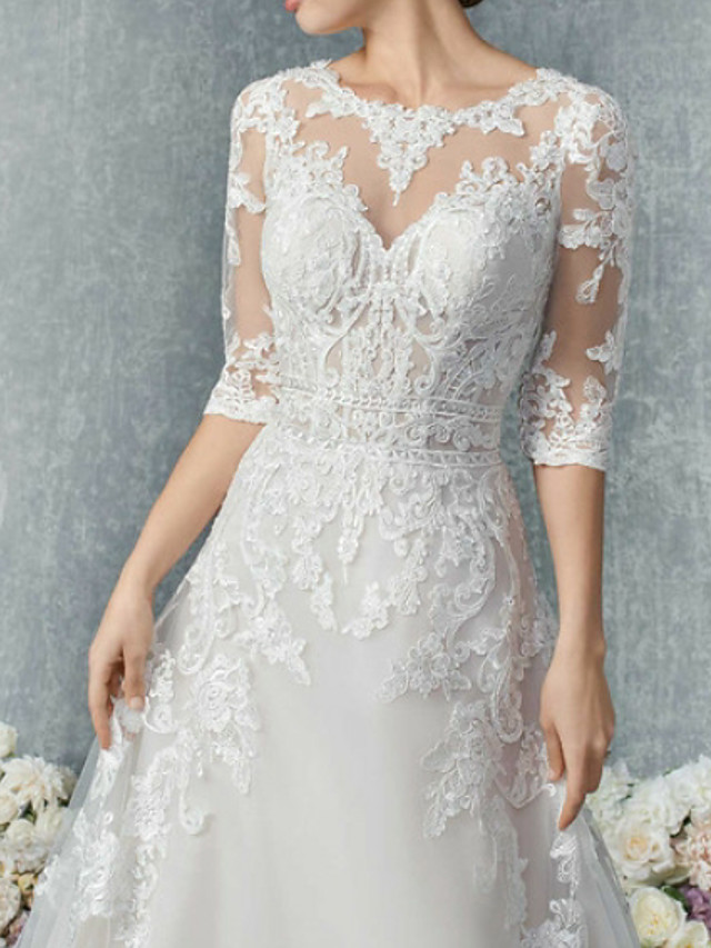 A-line Court Train Tulle Wedding Dress With Buttons 2