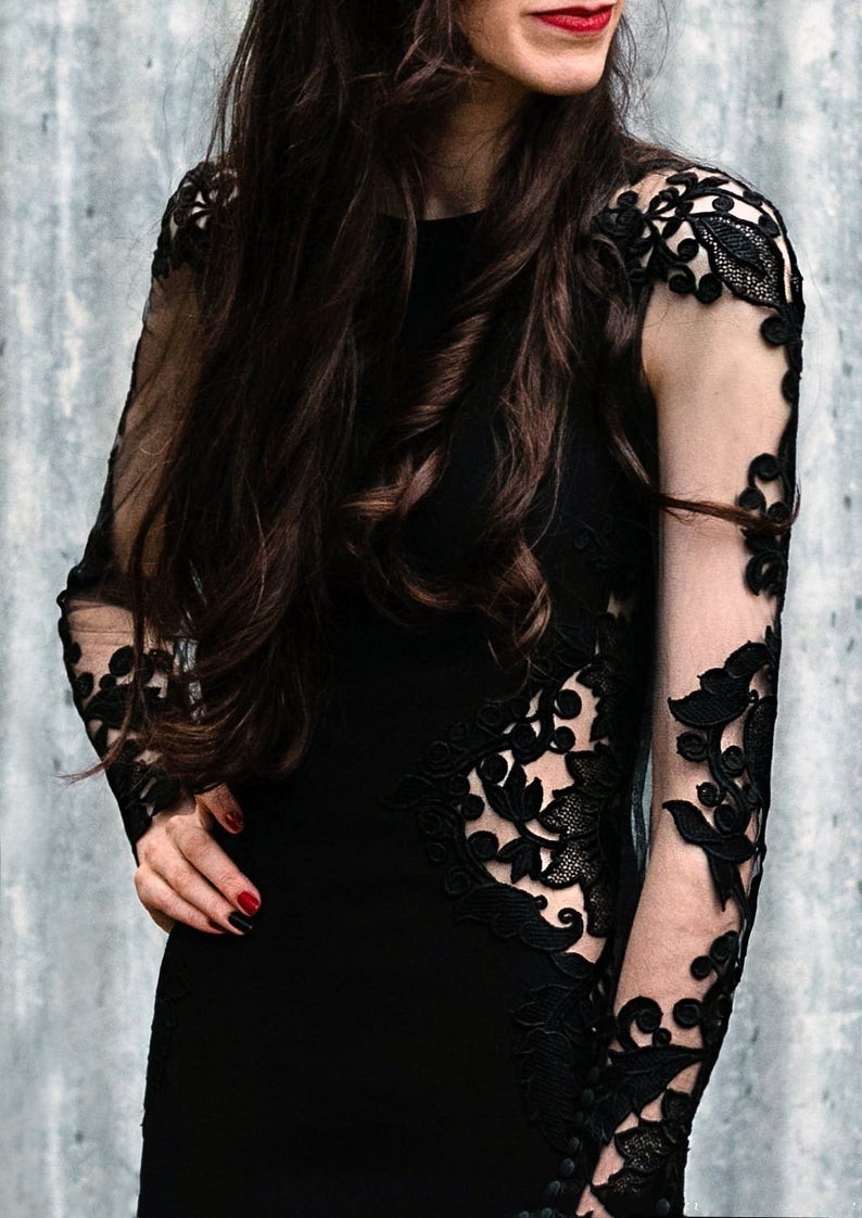 Mermaid Jewel Neck Long Sleeves Sweep / Brush Train Satin Wedding Gown With Lace 3